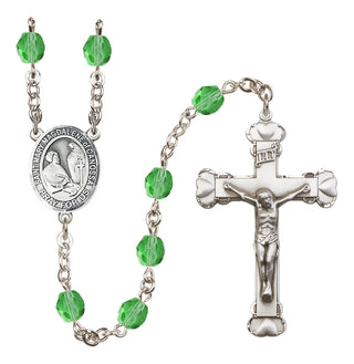 Silver Plated 6mm Fire Polished Saint Mary Magdalene of Canossa Rosary in Peridot