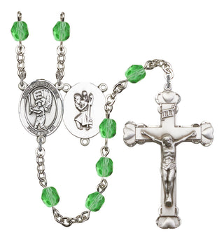 Saint Christopher and Baseball Rosary with Peridot Beads