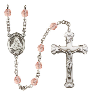 Silver Plated 6mm Fire Polished Saint Frances Cabrini Rosary in Pink