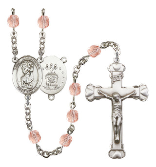 Saint Christopher and Air Force Rosary with Pink Beads