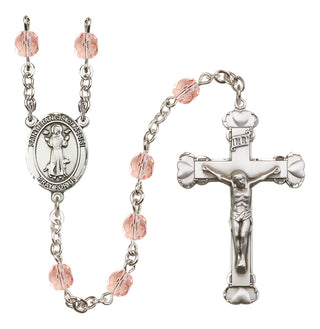 Silver Plated 6mm Fire Polished Saint Francis of Assisi Rosary in Pink
