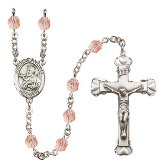 Silver Plated 6mm Fire Polished Saint Francis Xavier Rosary in Pink