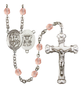 Saint George and Navy Rosary with Pink Beads