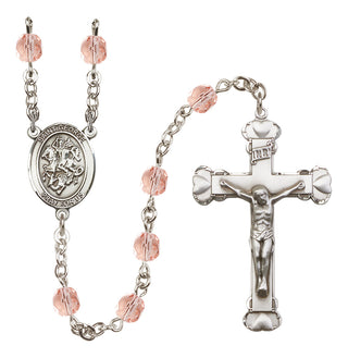 Silver Plated 6mm Fire Polished Saint George Rosary in Pink