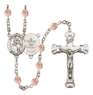 Silver Plated 6mm Fire Polished Saint Joan of Arc / Army Rosary in Pink