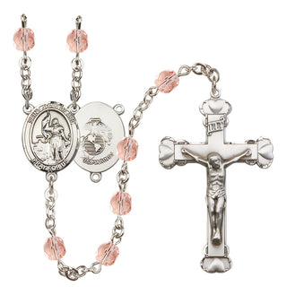 Silver Plated 6mm Fire Polished Saint Joan of Arc / Marines Rosary in Pink