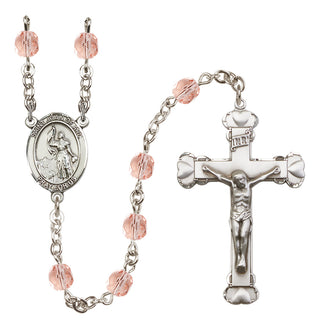 Silver Plated 6mm Fire Polished Saint Joan of Arc Rosary in Pink