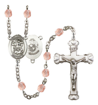 Saint Michael and Marines Rosary with Pink Beads
