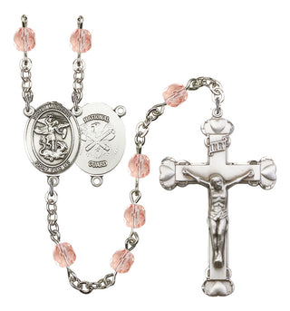 Saint Michael and Nat'l Guard Rosary with Pink Beads