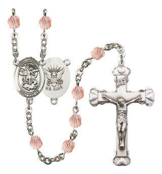 Saint Michael and Navy Rosary with Pink Beads