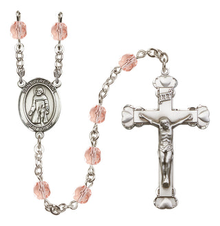 Silver Plated 6mm Fire Polished Saint Peregrine Laziosi Rosary in Pink