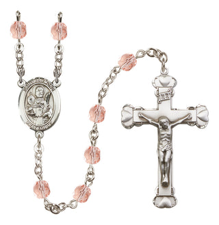 Silver Plated 6mm Fire Polished Saint Raymond Nonnatus Rosary in Pink