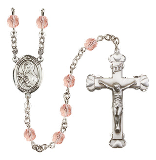 Silver Plated 6mm Fire Polished Saint Theresa Rosary in Pink