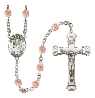 Silver Plated 6mm Fire Polished Saint Stanislaus Rosary in Pink