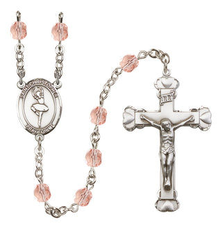 Silver Plated 6mm Fire Polished Saint Christopher/Dance Rosary in Pink