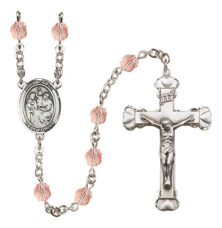 Silver Plated 6mm Fire Polished Holy Family Rosary in Pink