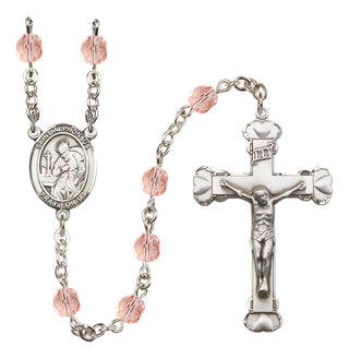 Silver Plated 6mm Fire Polished Saint Alphonsus Rosary in Pink