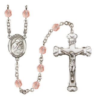 Silver Plated 6mm Fire Polished Saint Aloysius Gonzaga Rosary in Pink