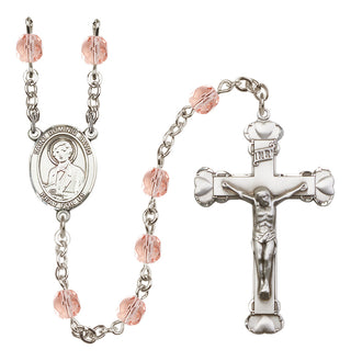 Silver Plated 6mm Fire Polished Saint Dominic Savio Rosary in Pink
