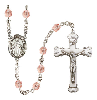 Silver Plated 6mm Fire Polished Our Lady of Peace Rosary in Pink