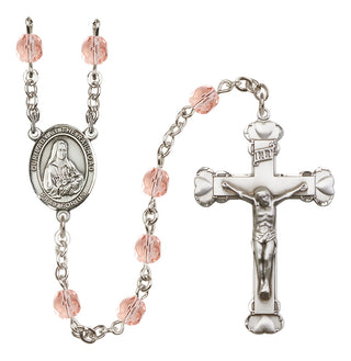 Silver Plated 6mm Fire Polished Our Lady of the Railroad Rosary in Pink