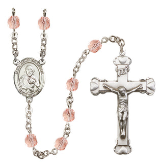 Silver Plated 6mm Fire Polished Saint James the Lesser Rosary in Pink