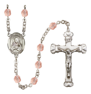 Silver Plated 6mm Fire Polished Mater Dolorosa Rosary in Pink