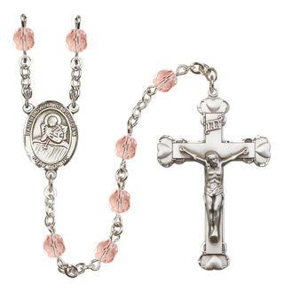 Silver Plated 6mm Fire Polished Saint Lidwina of Schiedam Rosary in Pink