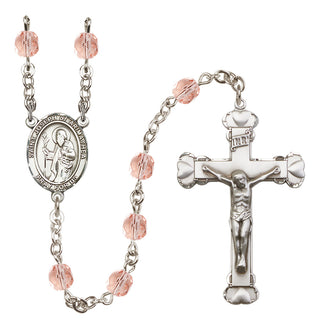 Silver Plated 6mm Fire Polished Saint Joseph of Arimathea Rosary in Pink