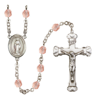 Silver Plated 6mm Fire Polished Virgin of the Globe Rosary in Pink