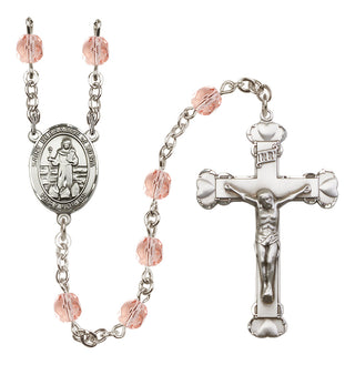 Silver Plated 6mm Fire Polished Saint Bernadine of Sienna Rosary in Pink