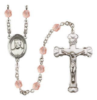 Silver Plated 6mm Fire Polished Blessed Miguel Pro Rosary in Pink