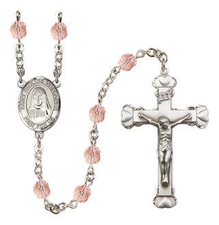 Silver Plated 6mm Fire Polished Saint Pauline Visintainer Rosary in Pink