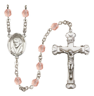Silver Plated 6mm Fire Polished Saint Peter Canisius Rosary in Pink