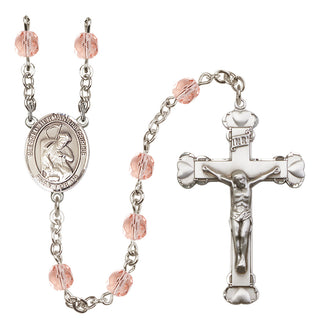Silver Plated 6mm Fire Polished Blessed Herman the Cripple Rosary in Pink