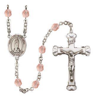 Silver Plated 6mm Fire Polished Our Lady of Kibeho Rosary in Pink