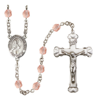 Silver Plated 6mm Fire Polished Saint Anthony Mary Claret Rosary in Pink