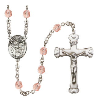 Silver Plated 6mm Fire Polished Saint Margaret Mary Alacoque Rosary in Pink