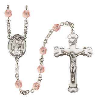 Silver Plated 6mm Fire Polished Saint Lucy Rosary in Pink
