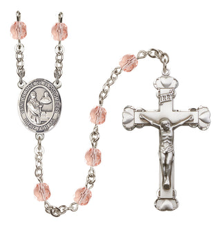 Silver Plated 6mm Fire Polished Saint Claude de la Colombiere Rosary in Pink