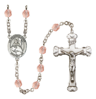 Silver Plated 6mm Fire Polished Guardian Angel Protector Rosary in Pink