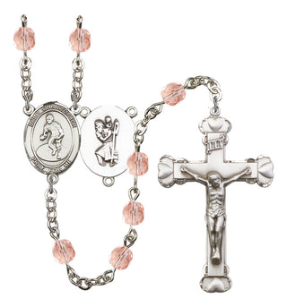 Saint Christopher and Wrestling Rosary with Pink Beads