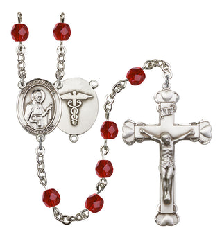 Saint Camillus of Lellis and Nurse Rosary with Ruby Beads