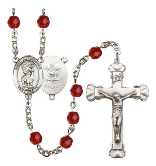 Saint Christopher and Army Rosary with Ruby Beads