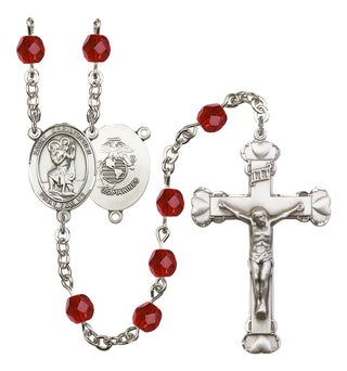 Saint Christopher and Marines Rosary with Ruby Beads