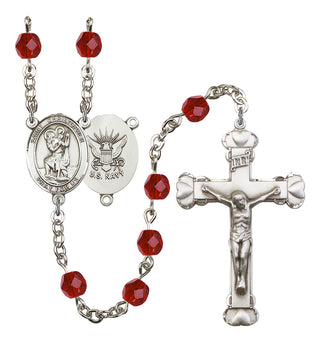 Saint Christopher and Navy Rosary with Ruby Beads