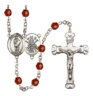 Silver Plated 6mm Fire Polished Saint Florian/Firefighter Rosary in Ruby