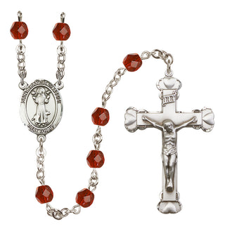Silver Plated 6mm Fire Polished Saint Francis of Assisi Rosary in Ruby