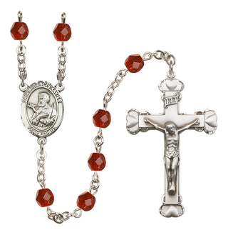 Silver Plated 6mm Fire Polished Saint Francis Xavier Rosary in Ruby