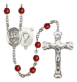Saint George and Paratrooper Rosary with Ruby Beads